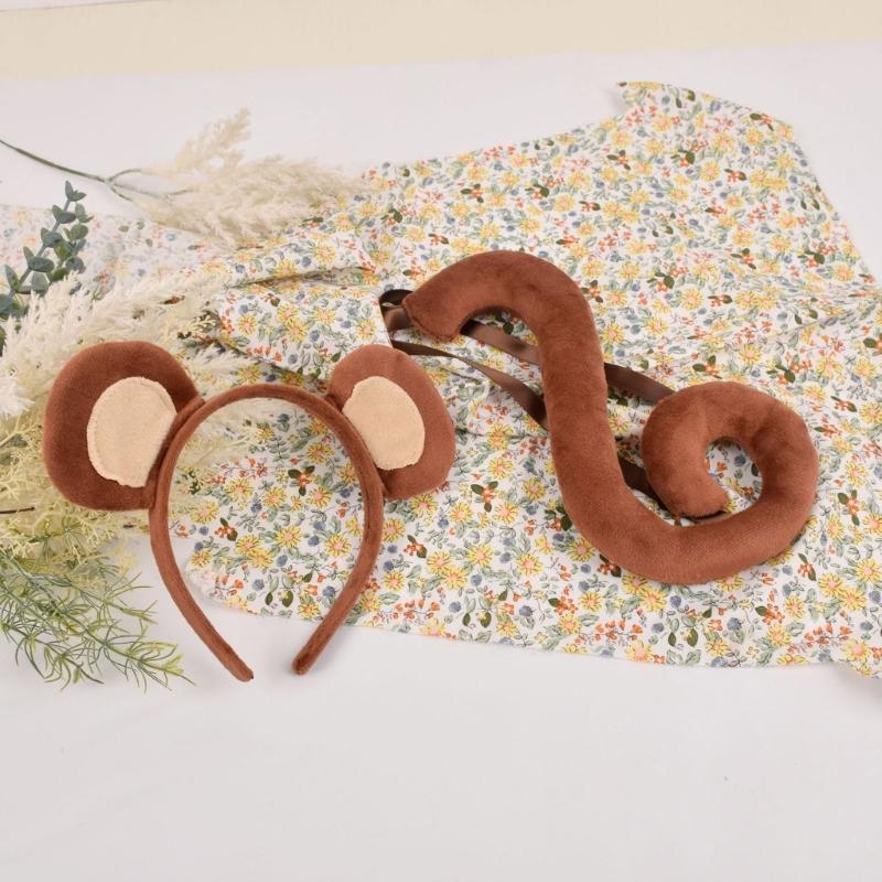 Adults Kids Plush Cartoon Animal Ear Headband Tail Monkey Costume Birthday Party Christmas Halloween Cosplay Costumes