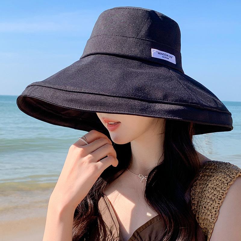 Summer sunscreen sunshade white cloth label big eaves show face small sun hat woman