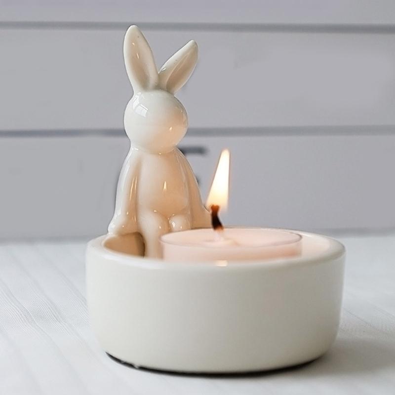 Lovely Candle Stand Ceramic Rabbit Tealight Holder for Easter and Everyday Use Decorative Candlestick