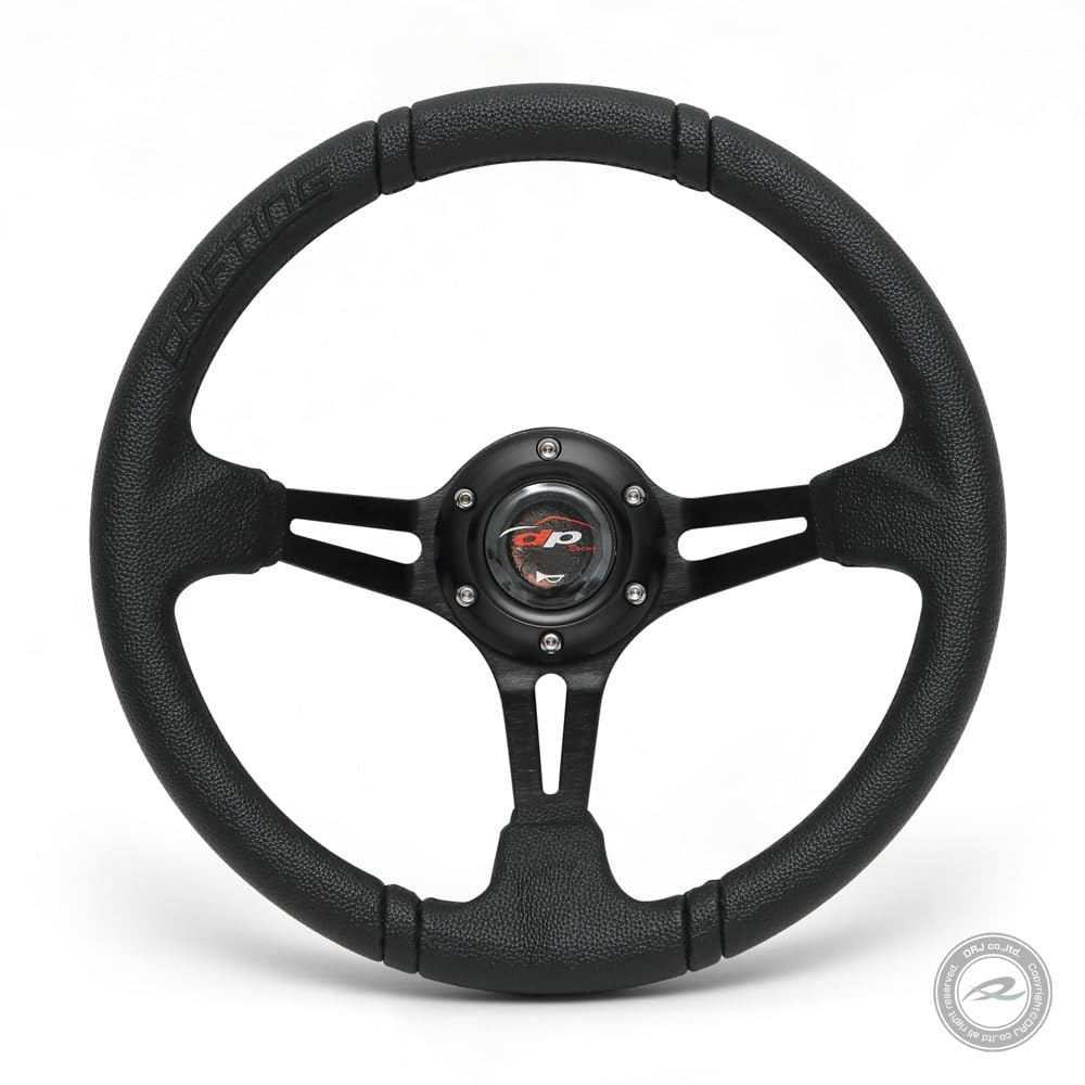 Deporacing Steering 32mm Deep Black Black Cross Black Faux Leather PVC Wheel, Cone, 70mm, Drifting, Stitch, Lines, (DD32PB)