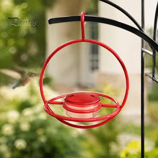 Clear Glass Bowl Bird Feeder Metal Hanging Hummingbird Feeders for Outdoors, with Red Garden Decor Lovers & Perch, Decorative Patio Deck Wild Feeding