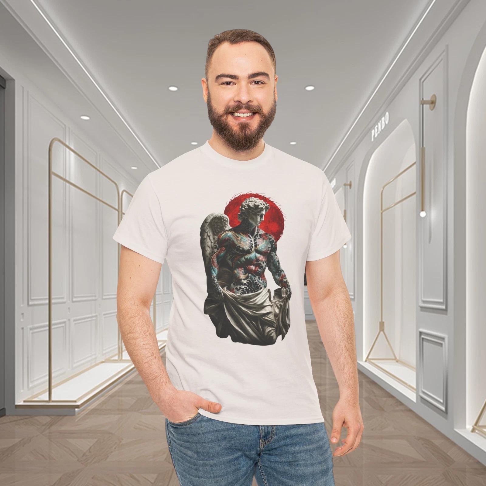 Tattooed Angel Statue Red Halo Graphic T-Shirt Streetwear Tee XL
