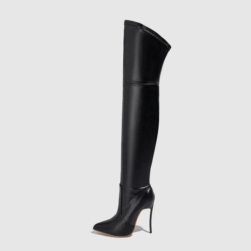 Eilyken Winter PU Leather Women Over-the-Knee Boots Fashion Pointed ToeThigh High Long Booties Stiletto Heels Shoes Size 35-42