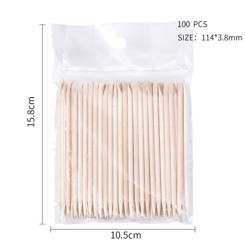 100pcs Cuticle Pusher Remover Beech Stick Dead Skin Push Nail Art Tools Rhinestones Picker Bead Pusher Manicure Pedicure Care
