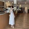 Lace lace splicing halter polka dot dress women's summer new design sense thin lace-up vest long dress tide