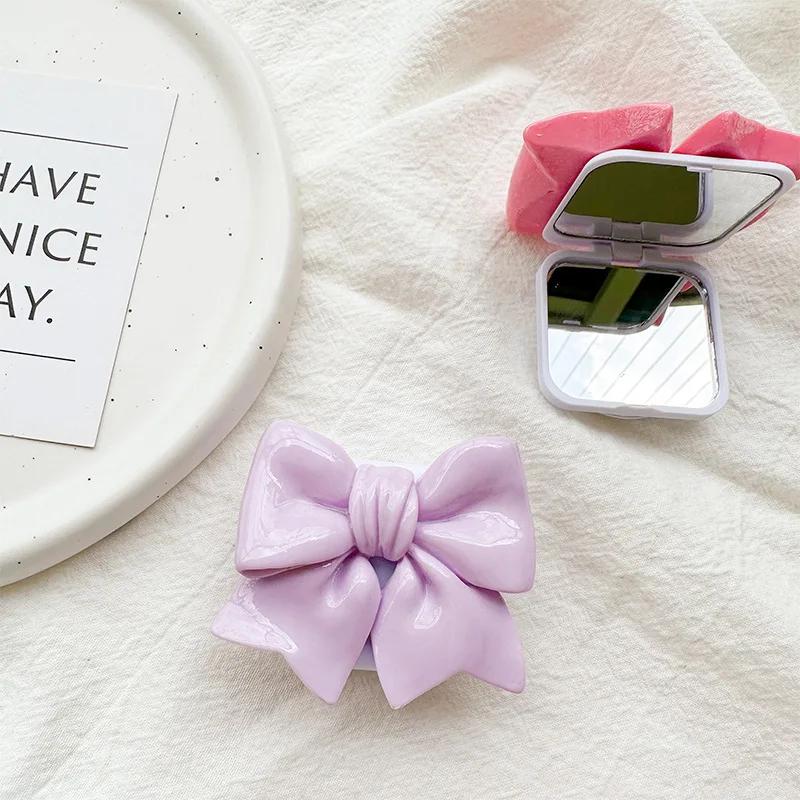 Ins Macaron Color Flower Bowknot Flip Mirror Phone Grip Tok Smart Tok Holder Ring Y2K Pink Girl Lazy Bracket Clear Stand Socket