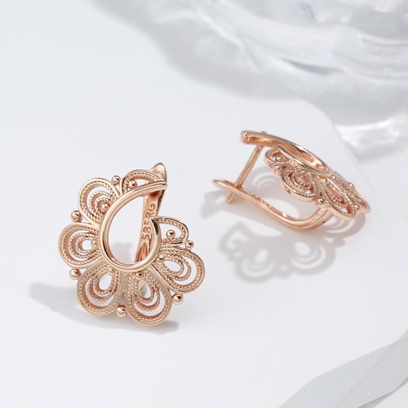 New  Rose Gold Drop Earrings For Women Unusual Metal Sculpture Flower Earrings Fashion Ethnic Bridal Vintage Jewelry