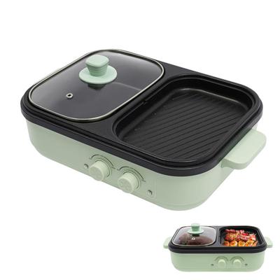 Olla Caliente Eléctrica y Sartén Parrilla 2 en 1 Antiadherente Olla Caliente Sartén con Tapa de Cristal Calentamiento Rápido Control de Temperatura Dual