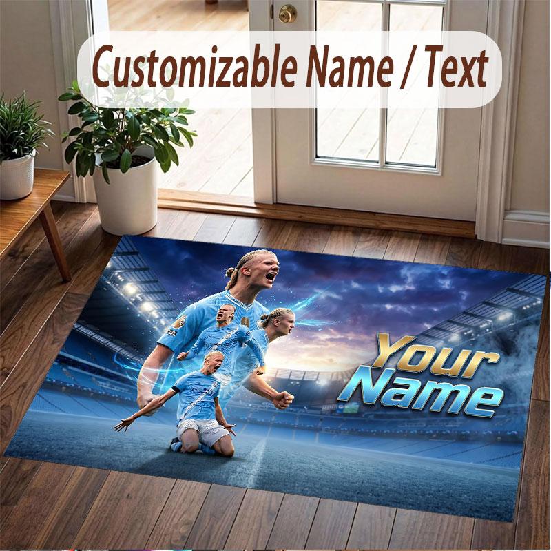 Custom Rug Erling Haaland Pattern Print Name Text Soft Non‑Slip Floor Carpet for Home Indoor Decoration