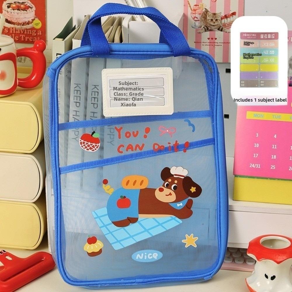 

Large Capacity A4 Stationery Storage Bag Transparent Stationary Bags Organizer Folders Student Use синій