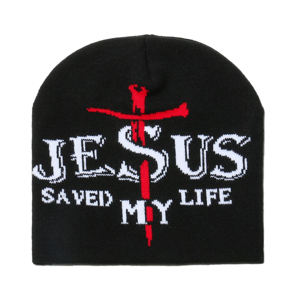 Winter Hat Men's Winter Explosion Letter Cross Jacquard Beanie Warm Knitted Hat Men