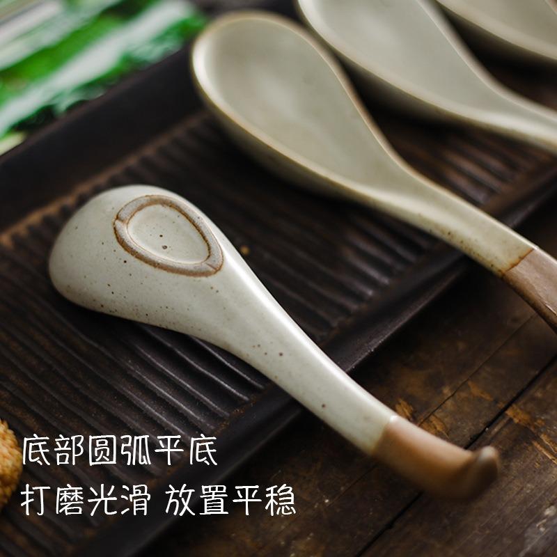 Japanese Handmade Clay Small Spoon Ceramics Creative Eating Spoon Soup Vintage Stoneware Tableware Household Kitchen Supplies