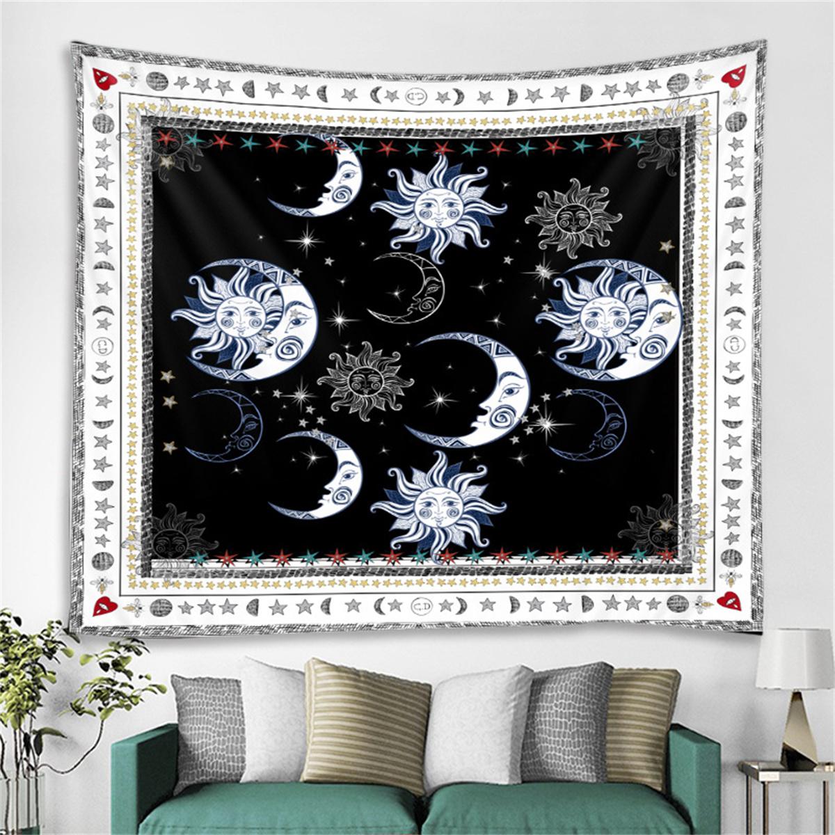 

Celestial Sun and Moon Tapestry Boho Astrology Wall Decor with Stars Floral Borders for Bedroom Meditation Spaces 74x94cm(29x37in)