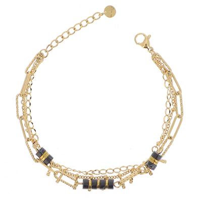 [R4511] - Black Gold 'Cléopatra' Steel Designer Bracelet - 3 Rows
