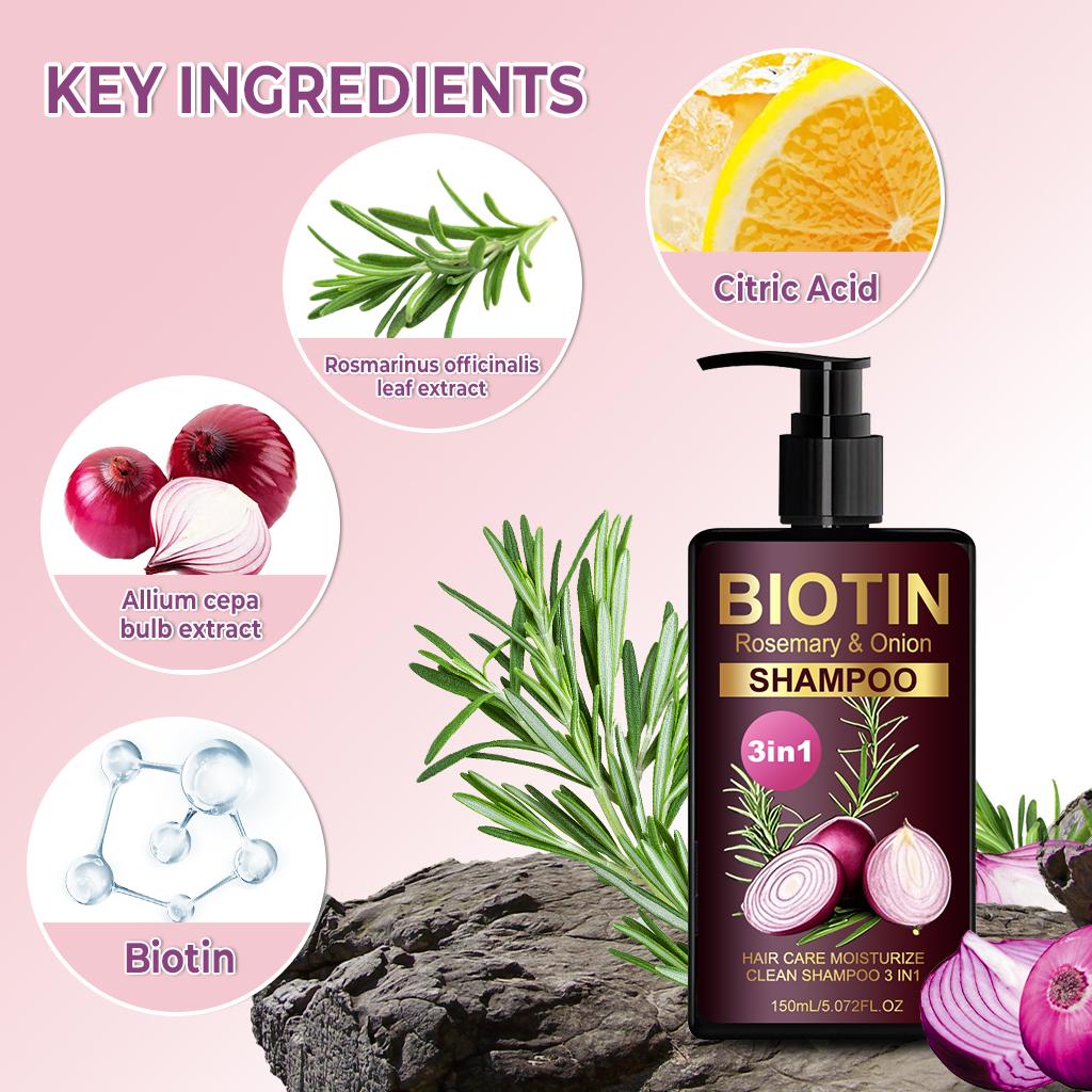 Biotin, Rosemary and Onion Shampoo 3 IN 1 Shampoo-Deeply Clean and Moisturize Hair Dirt & Oil, Strengthens Hair,Reduce Hair Breakage,150ml