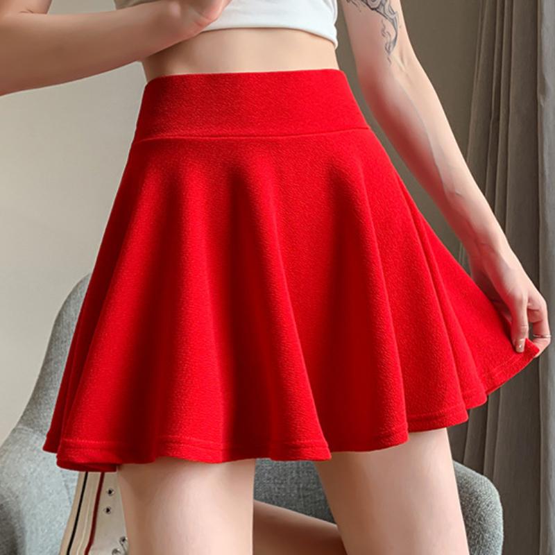 Bubble Short Skirt New Women's Large-size Skirt Women's Anti-exposure Korean High-waisted Sun Skirt Lined with Pleated Skirt