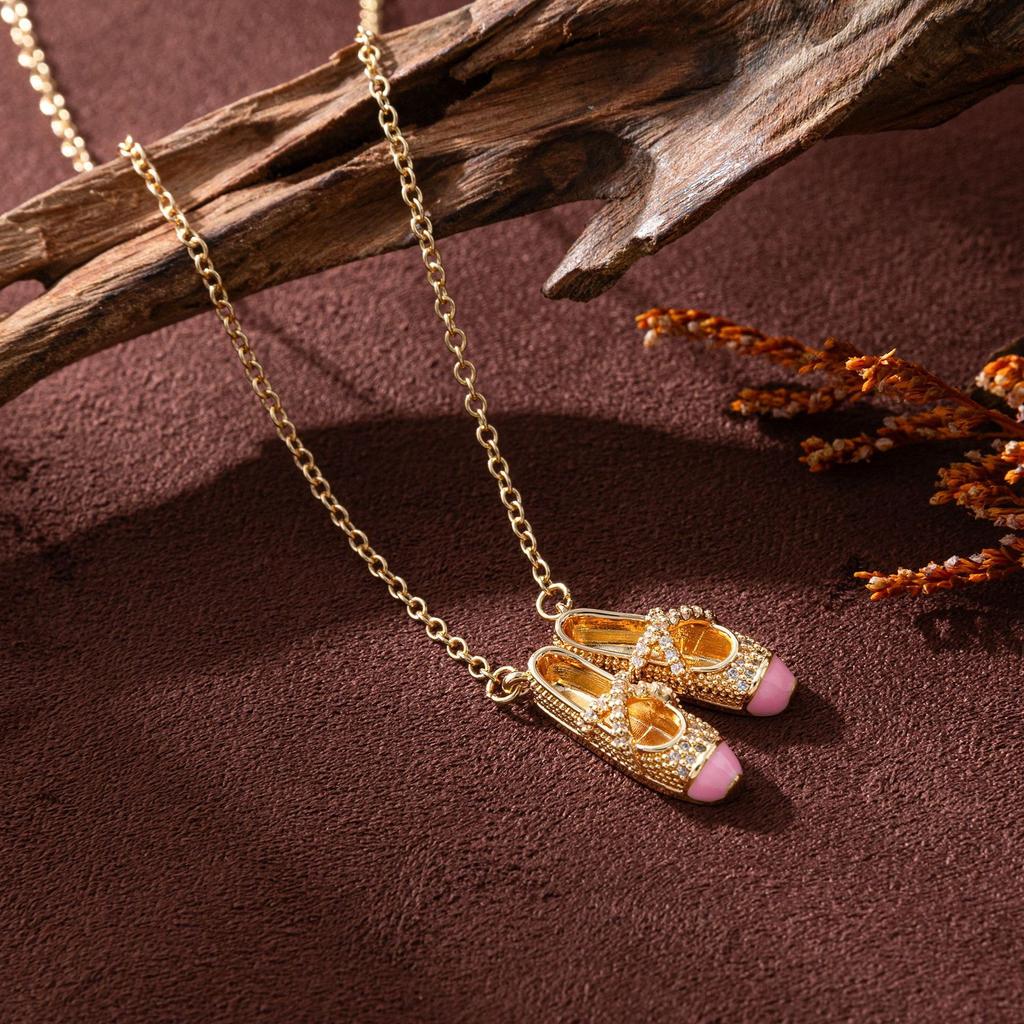 Exquisite Mini Dot Diamond Pink Ballet Shoes Necklace Niche Design Clavicle Chain Versatile Temperament Necklace