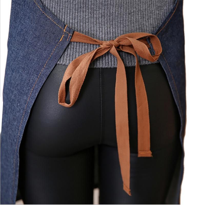 Förkläde i denim Enkelt Smutsavvisande Uniform Unisex Vuxenförkläden Kök Matlagning Förkläden