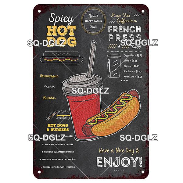 SQDGLZ Vintage Pizza Delicious Food Metal Sign Tin Sign Plate Home Bar Door Wall Decor Sticker Decoration Plaque Poster Gift