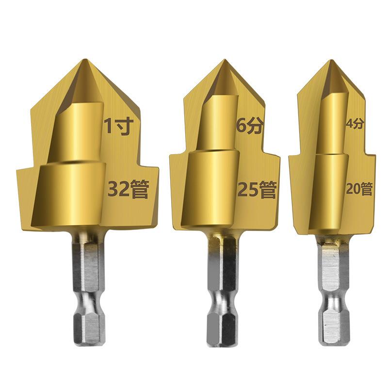 Three Blade Ppr Titanium Plated Upgraded Lifting Drill Bit Hexagonal Handle Water Pipe Drilling Reaming Repair Pipe Repair Tool