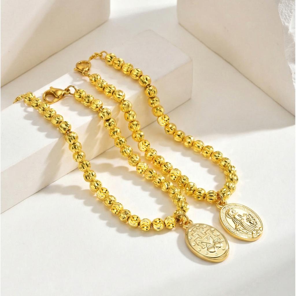 Braccialetto del Rosario per Donna Cattolica Medaglia di San Giuseppe e della Vergine Maria Gioielli Impermeabile Ipoallergenico Regalo Religioso per Battesimo