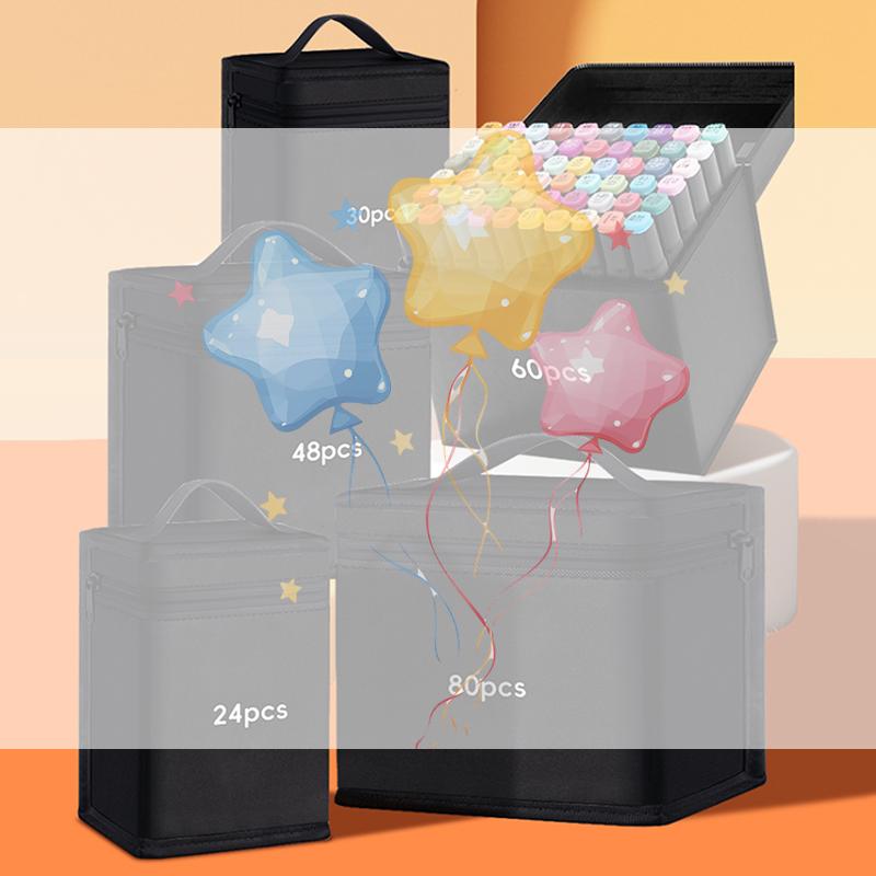 Markers Pen Black Storage Bag Massive Large Capacity Zipper Canvas Pencil Bag Watercolor Pen Stationery Bag Portable