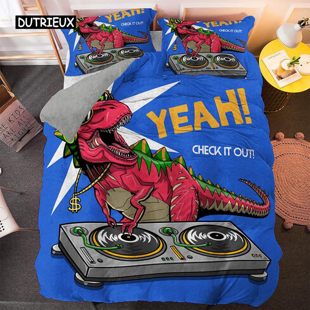 Cartoon Dinosaur Duvet Cover Set Dinosaur Theme Toddler Twin Bedding Set Microfiber Green Dinosaur Hello Bro King Quilt Cover