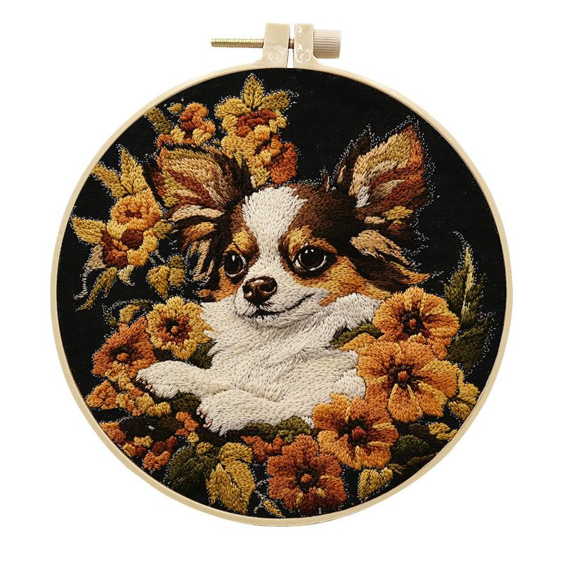 1pc Puppy and Flower Pattern DIY Embroidery Kit for Beginners