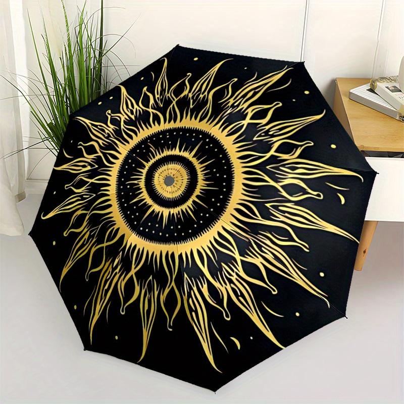 1pc Celestial Sun Design Automatic Umbrella - 8-Rib Foldable Design, Outdoor Adventures, and Family Celebrations Yy250829060