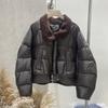 Short lapel lamb wool splicing thickened foreign style winter down jacket women's loose casual bread jacket