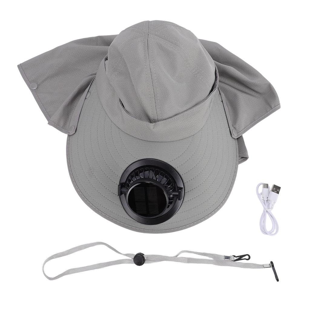 Solar Fan Hat 3 Wind Speeds 360 Degree Adjustable Solar Powered USB Charging Wide Brim Fan Hat for Hiking Gardening