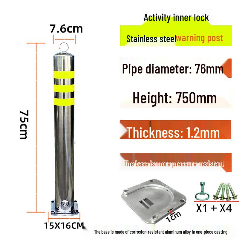Stainless Steel Reflective Bollard: Thickened Anti-Collision Road Post, 304 Steel Parking Space Isolation Post.