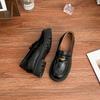 Grape mother spring new loafers women's small gold coins retro thick heel not tired feet wrinkled washed leather small leather shoes