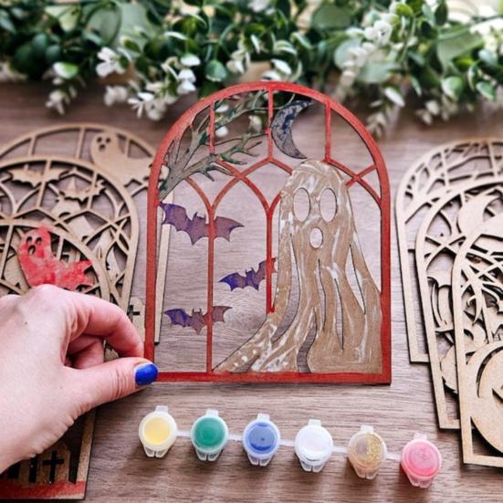 Halloween Dřevěný Výřez Nedokončené Dřevěné Řemesla k Malování Duch Dýně