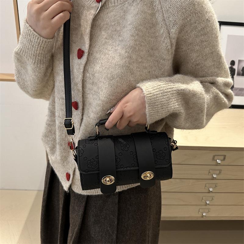 Winter New Trendy Fashion Crossbody Bag Embossed Texture Shoulder Bag Niche Retro Cylindrical Handbag Purse For Women KTY