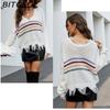 BITCED Women's Oversized Cropped V-Neck Sweater Women's Knit Sweater with Fringe for Fall/Winter
