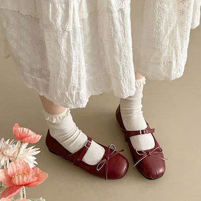 Spring Fashion Bow Gentle Mary Jane Shoes New Round Head Shallow Mouth Flat Bottom Skirt Women's Small Leather Shoes