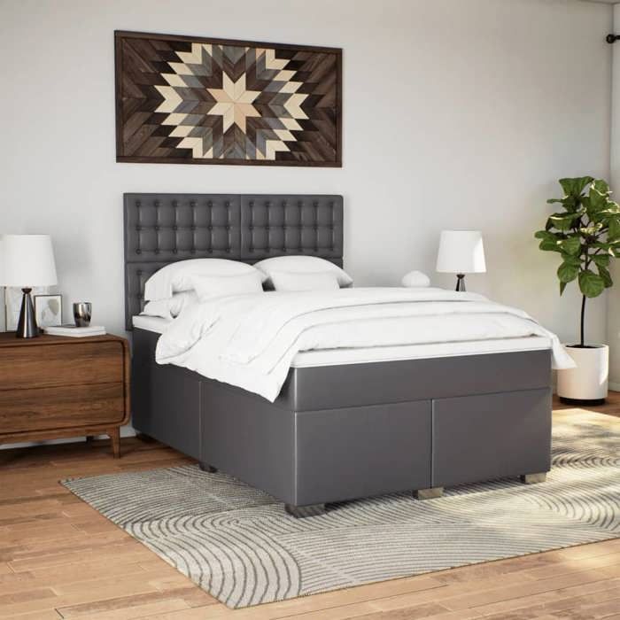 VidaXL Sommier à lattes de lit avec matelas Gris 140x200 cm Similicuir 3290726