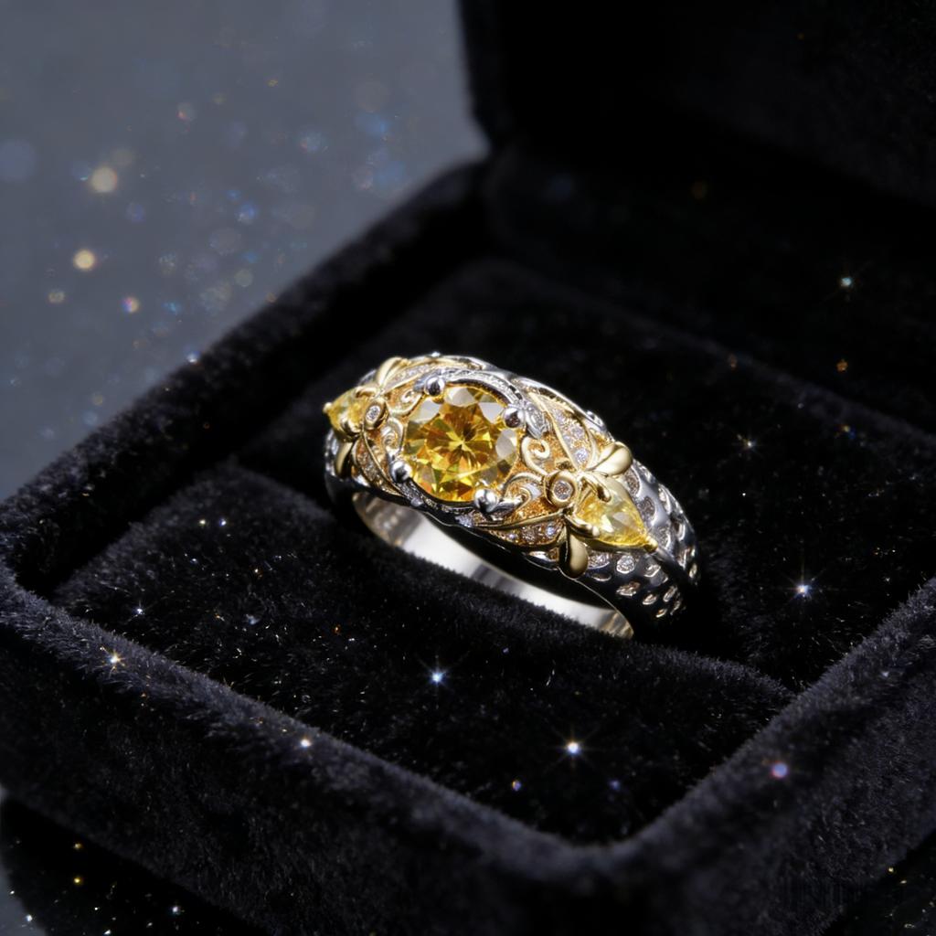 Bee & Citrine Ring, November Birthstone Yellow Citrine Animal Ring with Zirconia, CopperSymbolic Jewelry for Couples