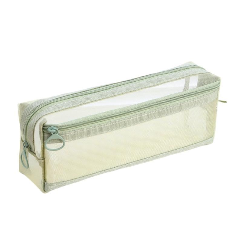 Clear Mesh Pencil Case Double Layer Pencil Pouches Large Capacity Pen Organizers Storage Bag Portable Makeup Storage Bag