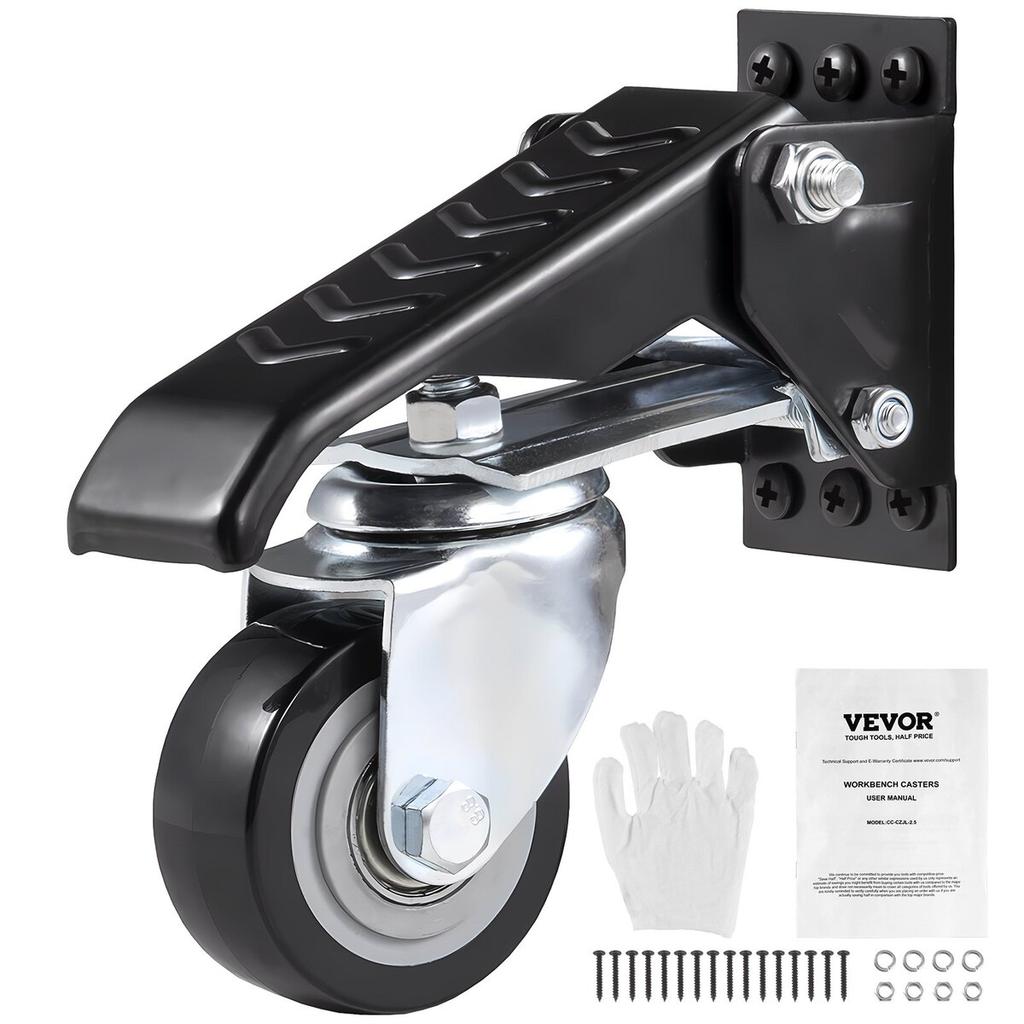 Workbench Caster Wheels, 165 lbs Load Capacity, Set of 4, 2.5" Heavy Duty Retractable Casters, Side Mounted Adjustable Stepdown Wheels with 360°