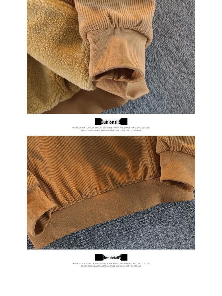 Men's Thick Corduroy Jacket with Fleece Lining - Long Sleeve Warm Cotton Outerwear