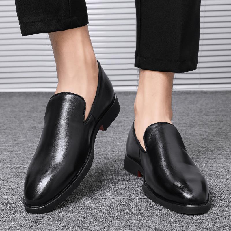 Leather shoes men's British style foot cover business casual dress leather shoes large size one pedal loafers men