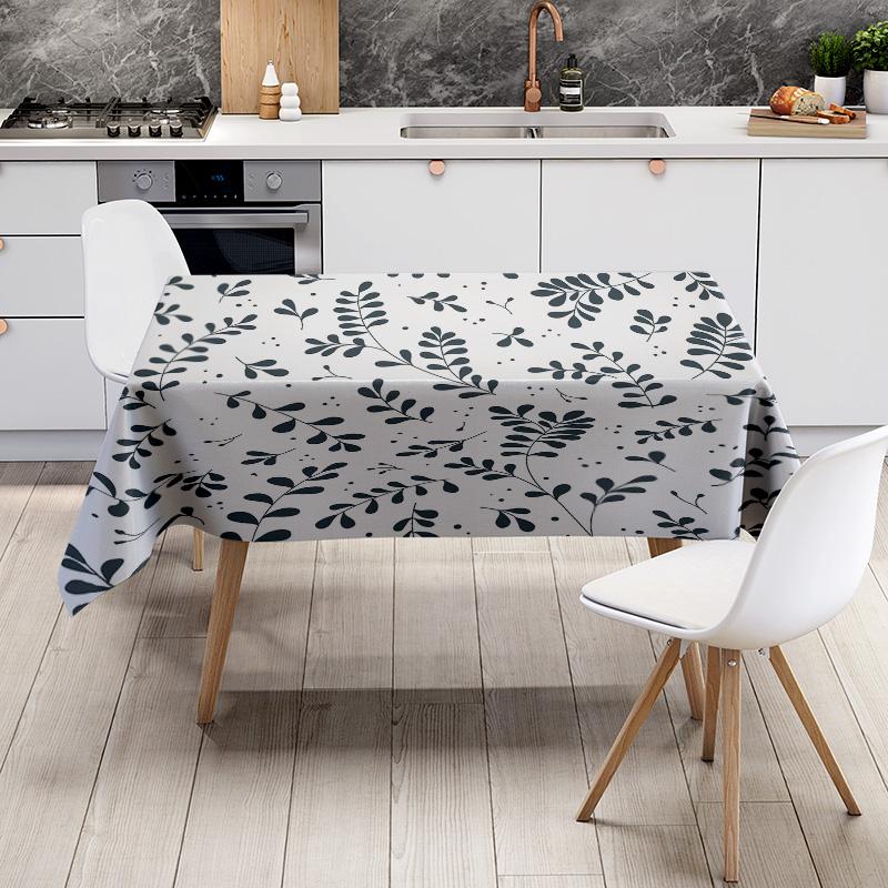 Modern Floral Tablecloth White Dining Room Decorations Placemats with Tassels for Kitchen Decoration 150x240cm Black Grey Patter