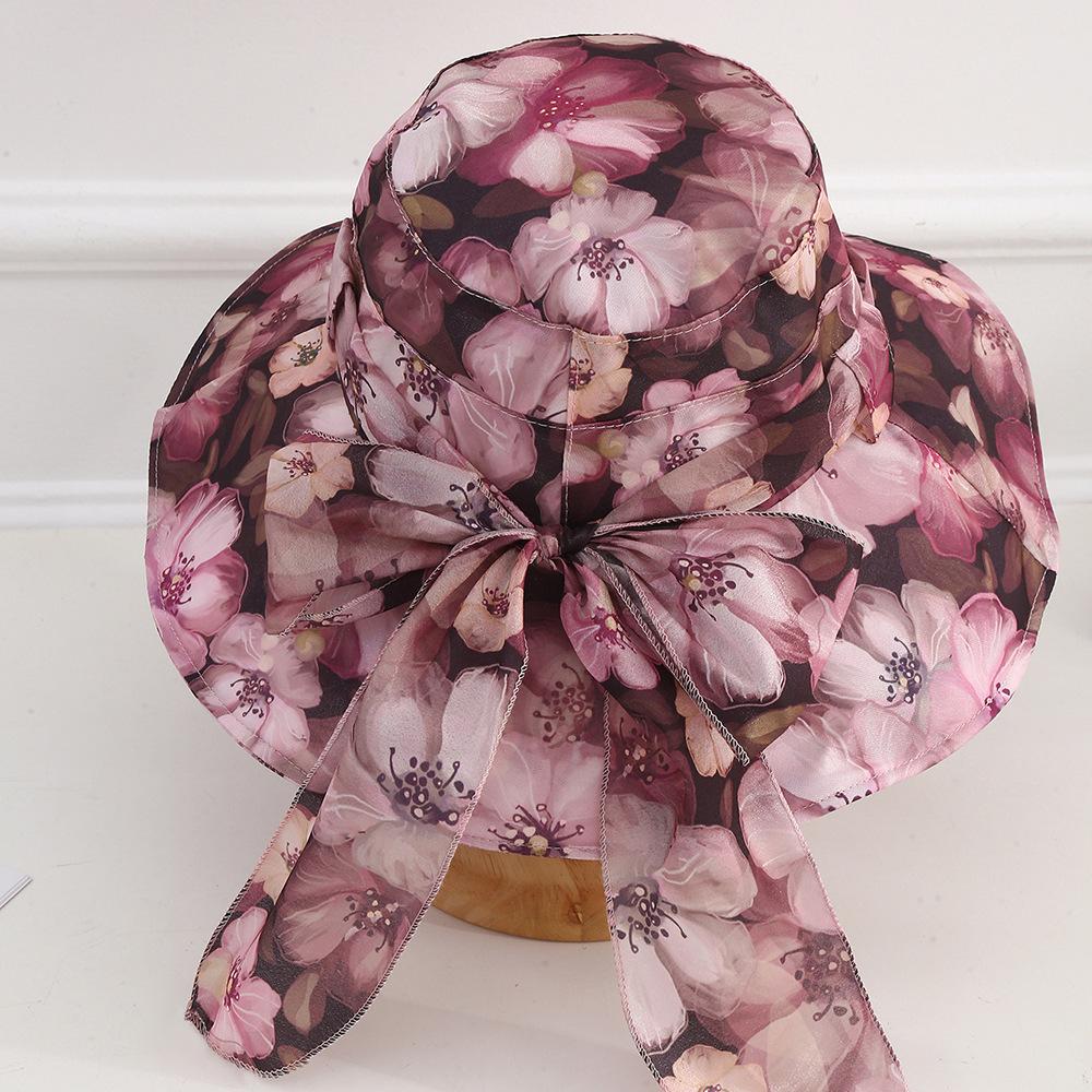 Summer Wide Brimmed Sun Hat Outdoor Sun Protection Fisherman Hat Printed Lace Up Sun Hat