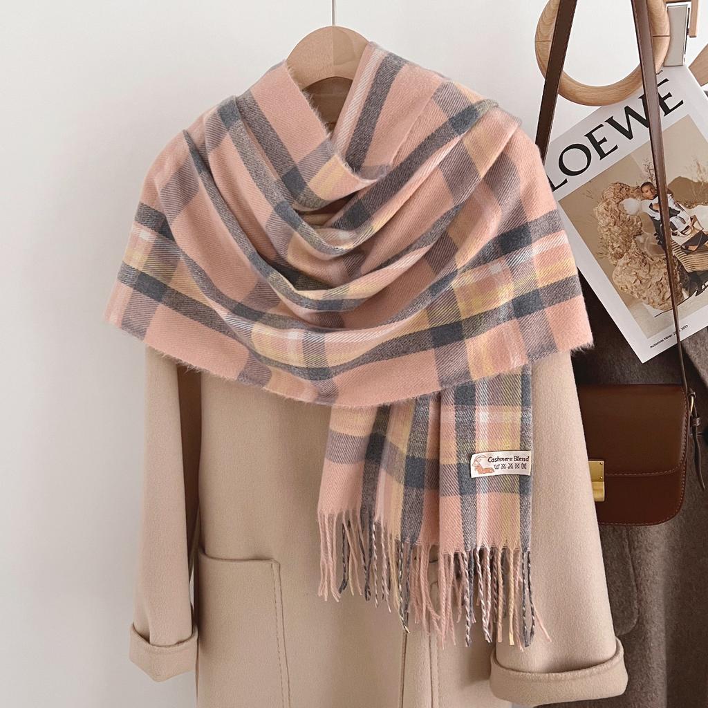 Fashion Design Korean Version Imitation Cashmere Plaid Warm Shawl Women Long Thick Tassel Thermal Scarf Female Men Autumn Winter