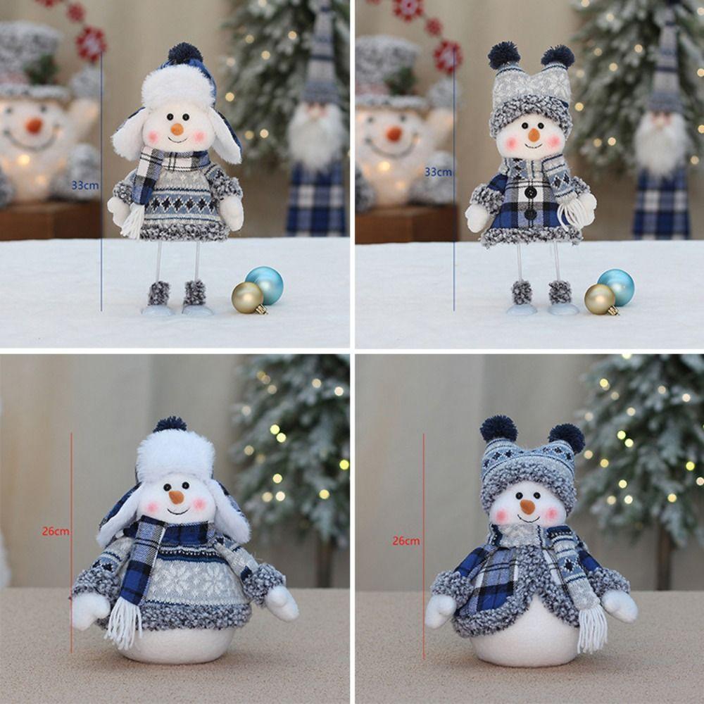 Cute Cloth PP Cotton Snowman White&Blue Soft Snowman Blue Plaid Christmas Decor Dolls Christmas Desktop Decoration