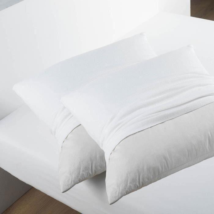 Protège-oreiller - Lot de 2 - 50x70 cm - 100% coton - Lavable en machine - Blanc
