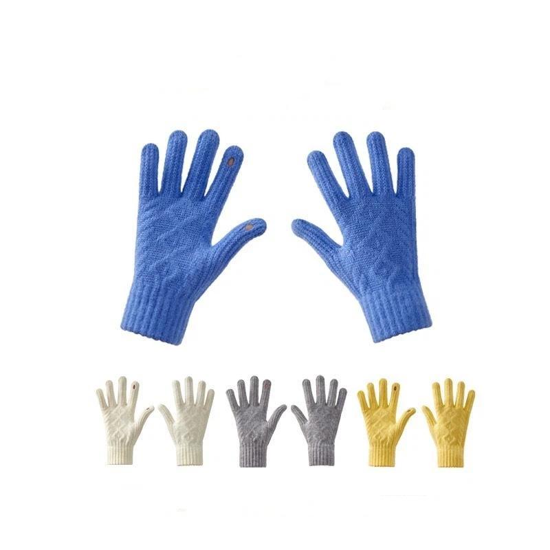 Zesílené pletené podzimní zimní rukavice Kompatibilní s dotykovou obrazovkou Teplé izolační rukavice pro jízdu Jednobarevné Roztomilé rukavice Unisex