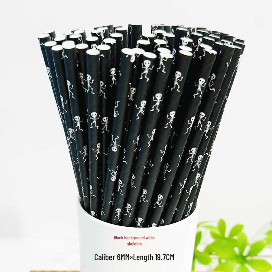 Biodegradable Halloween Paper Straws with Skull and Pumpkin Design